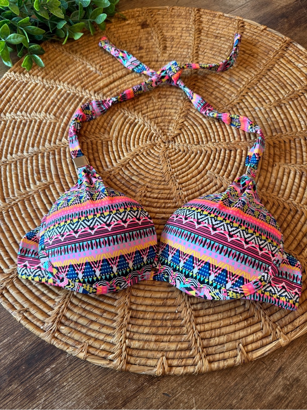 Victoria’s Secret Colorful Aztec Print Bikini Top - Pink, Blue, Yellow